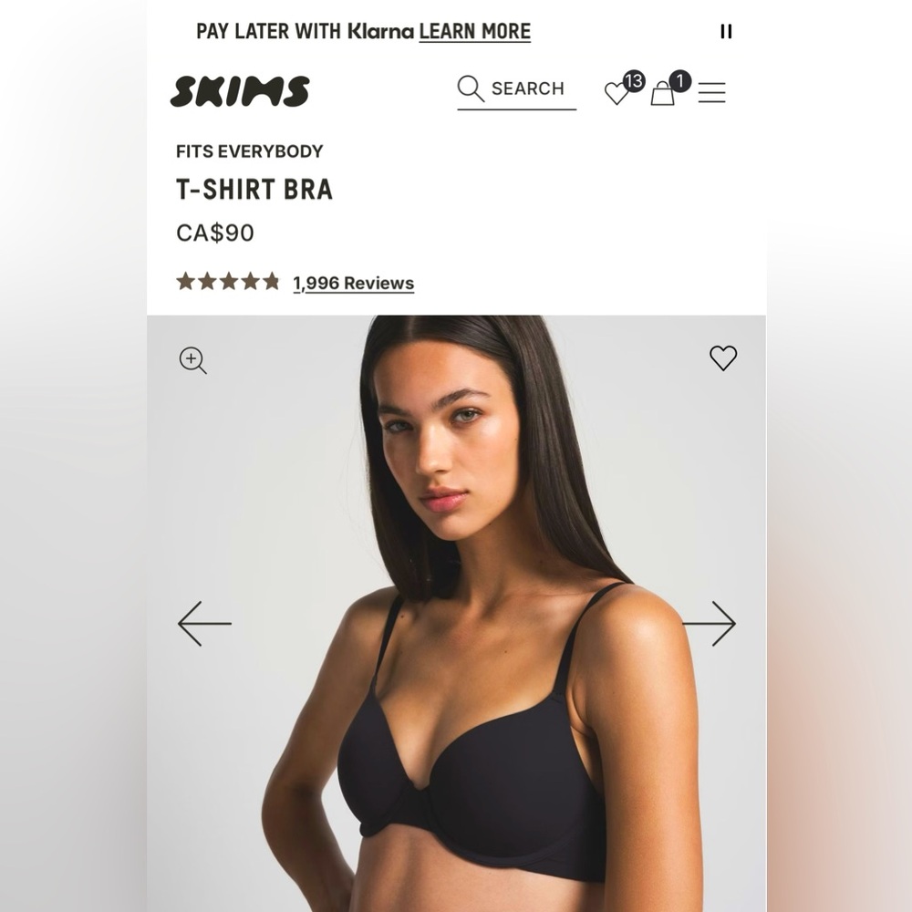 SKIMS Fits Everybody Black T Shirt Bra